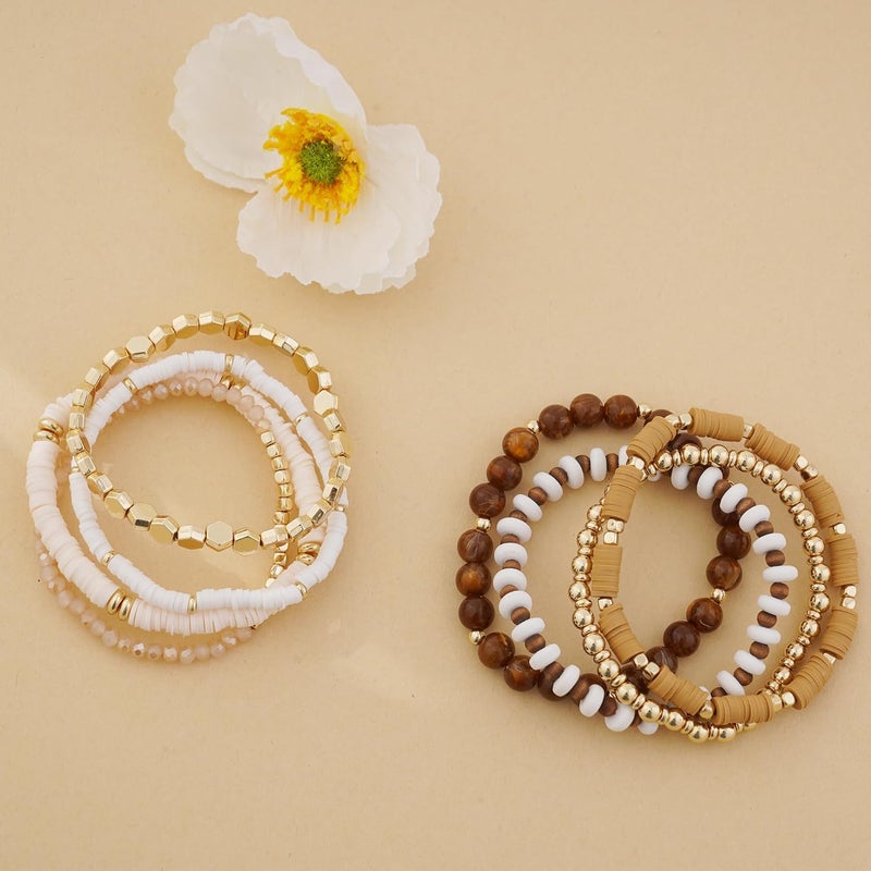 GOOJIDS Surfer Heishi Clay Bead Bracelets for Women Bohemian Stackable Gold Plated Beaded Stretch Bracelets Elastic Layering Friendship Bracelets Set Boho Jewelry - Image 3